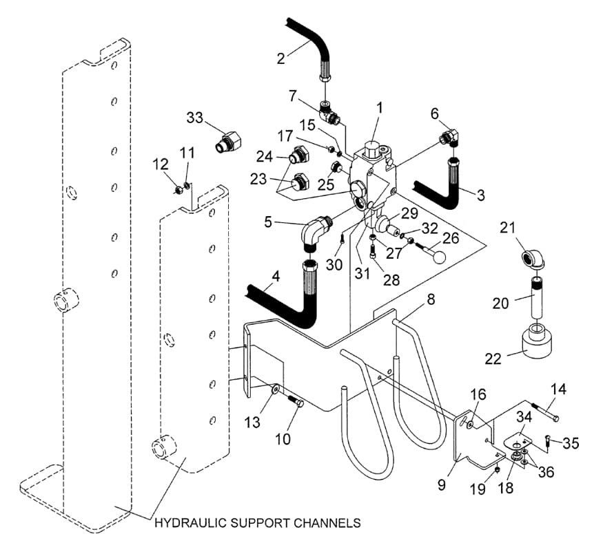 Hydraulic Control Valve & Mounting Bracket Models' HPD-16 HSS/P, HPD-22Q HSS/P & HPD-26Q HSS/P Diagram