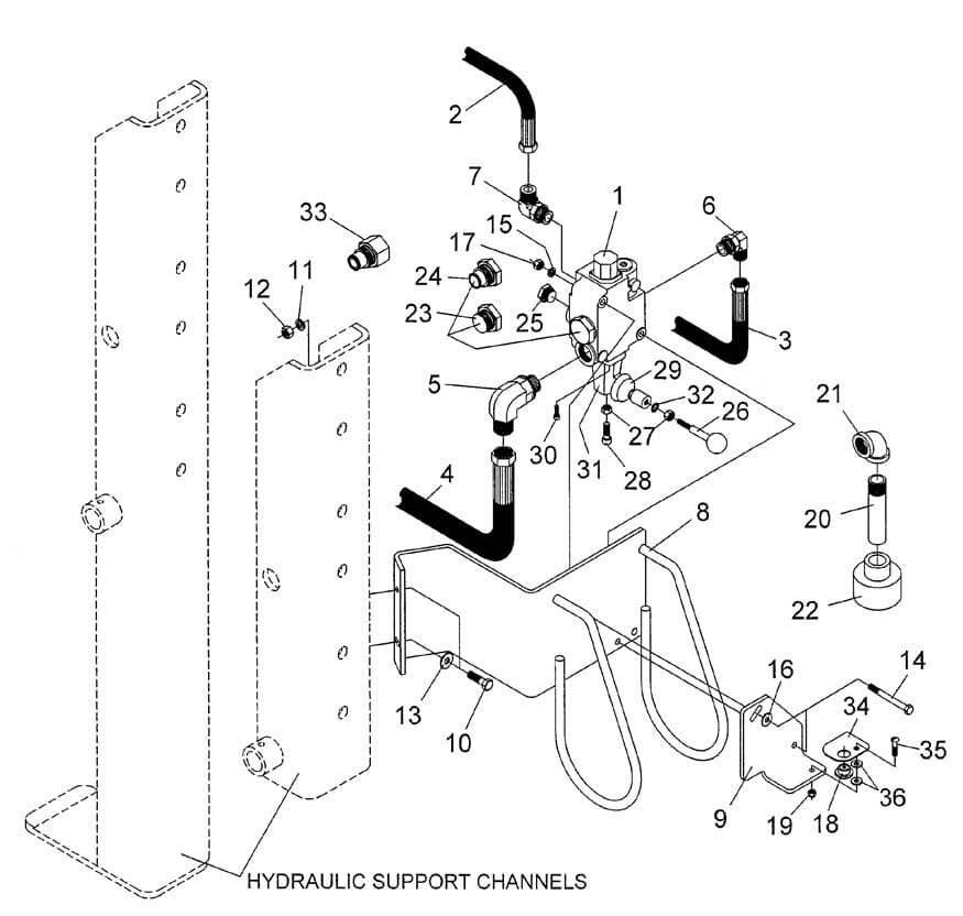 Hydraulic Control Valve & Mounting Bracket For HPD-16, HPD-22Q and HPD-26Q SCH Models Diagram
